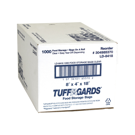 TUFFGARDS Low Density Poly Roll Pack 8"x4"x18" Clear Food Storage Bag, PK1000 304985370